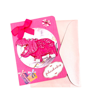 Tarjeta de regalo rosa con diseño de animalitos